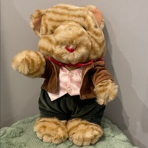 Striped Plush tabby Cat with sharp Jacket and velvet pants